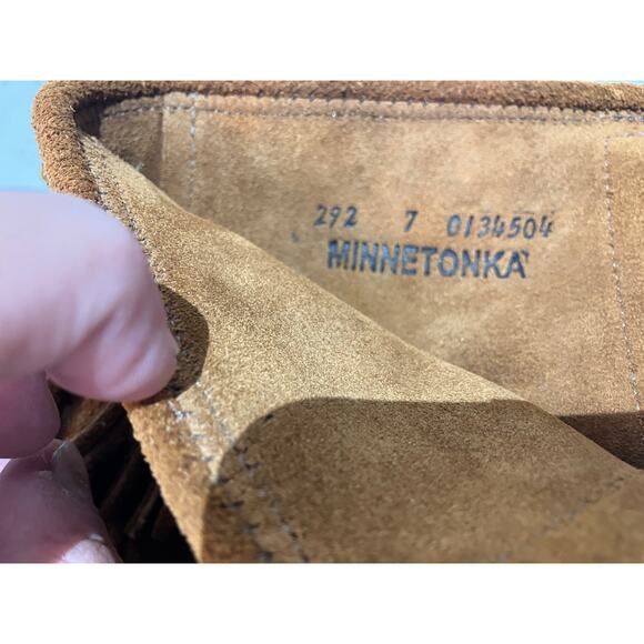 Minnetonka Brown Suede Fringe Back Zip Ankle Bootie Moccasin Shoes Size 7 - Picture 6 of 10